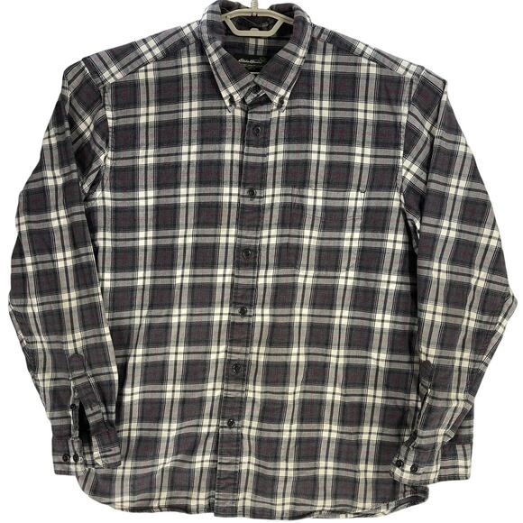 Eddie Bauer Shirt Mens Size XL Gray White Red Plaid Button Up Long Sleeve STAIN - Picture 2 of 7
